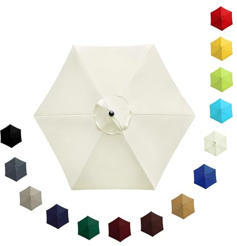 Replacement Parasol Canopy Waterproof, Large Weatherproof UV-Anti Patio Umbrella Fabric, Garden Outdoor Pool Beach Parasol Replacement Top Cover for 2.0m 2.30m 2.7m 3.0m 6/8 Ribs(Beige,2.30m/6 Arms)