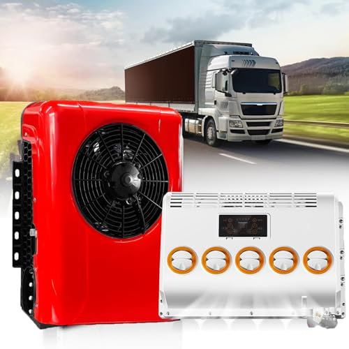24V Red Universal Split Electric Parking Air Conditioner for Trucks | 12V/24V New Energy Auto AC Unit for Semi Trucks, RVs, Vans & Campers