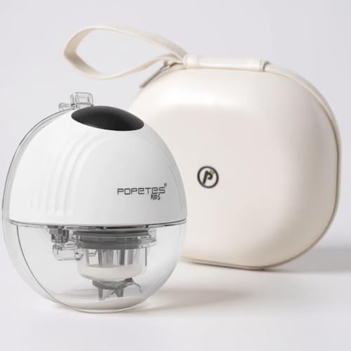 Popetes Kids - Tire-lait portable avec batterie DISCREET | Extracteur de lait maternel électrique | Valve anti-fuite | Mode massage | Étui rigide inclus | (blanc)
