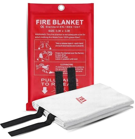 TB1 Products Emergency Fire Blanket Pack of 2 – 1m x 1m Fiberglass Blankets for Kitchen, Home, Car, Garage, Caravan and Camping – Heat Resistant Fire Safety Blankets with Wall Mount Pouches