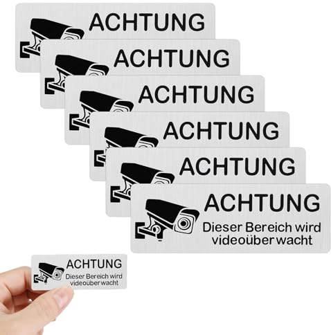6 Stück Videoüberwachung Schild, Selbstklebend Schild Videoüberwachung Privatgrundstück, Achtung Videoüberwachung für Innen und Außenbereich