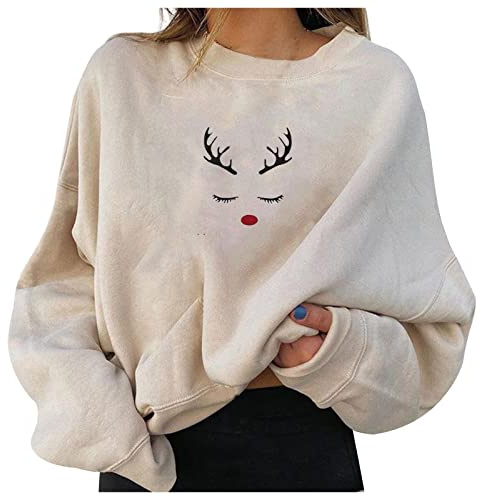 Luadnysin Pull de Noel Femme,Pull Noel,Femme,de,noël,Rouge,Moche,Sweatshirts,Drole,Peluche,col Rond,pour,Vert