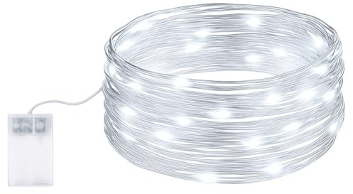 yefix Luces LED a pilas blancas | Tira de luces decorativas de 5 metros con 50 LED para interiores y exteriores