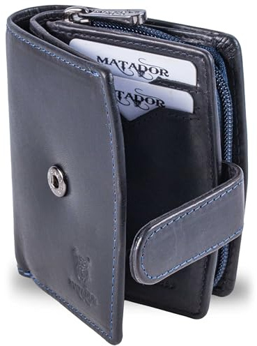MATADOR Petit Porte Monnaie Cuir #Valence Mini avec Noble Boîte Cadeau, Portefeuille Femme de Luxe avec RFID, Petit Portefeuille avec de Nombreux Compartiments à Cartes Bleu Marine