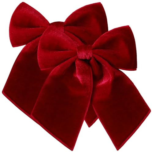 Ngbbby 2 Stück Weihnachtsschleifen, 25, 4 cm, vorgeformte, Elegante Samtschleifen, Weihnachtsbaumschmuck für Baum, Kranz, Girlande, Swag, Treppe, Kamin, Weinrot, Kranzschleife