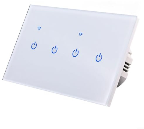 Smart-Wall Touch Light Switch With Tempered Glass Panel, WiFi Remote And Voice Control For Alexa And Google Home, For Tuya And Smart-Life App Compatible, Neutral(4 Gang-White)