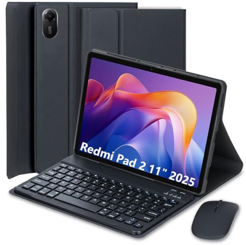 EHLCYS Funda con Teclado para Xiaomi Redmi Pad 2 11 Pulgadas (2025), Español Ñ Teclado Inalámbrico Bluetooth Magnético Desmontable, Funda Ultrafina Multiángulo con Ratón