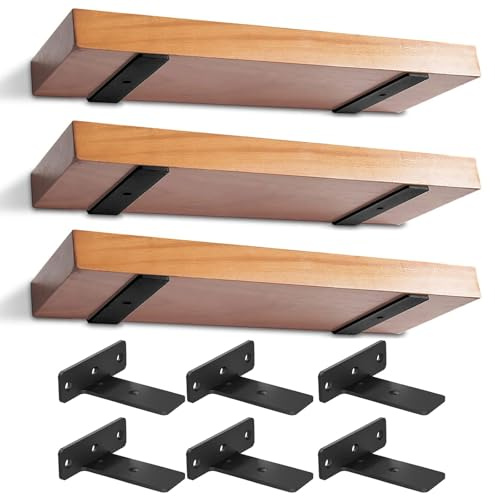 6 Stücke Regalhalterung Regalträger, Schwerlast Schwimmende Regalhalterungen, Versteckte Wandregal Halterungen mit und Ankern Schrauben für Wohnzimmer | Büro| Küchen (10,2 cm, Schwarz)