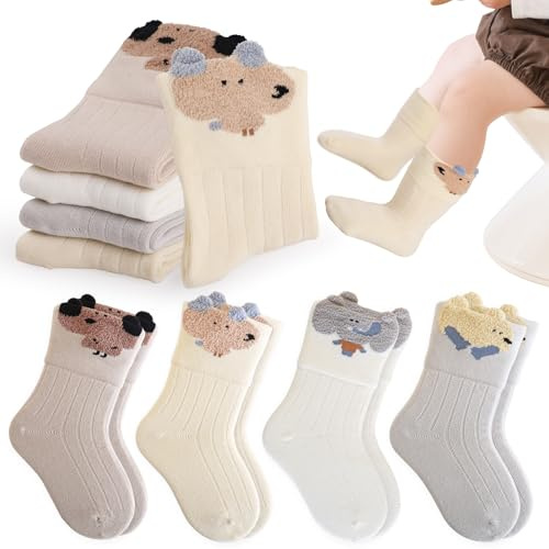 Simpeak 4 Pairs of Baby Socks, Baby Boy Girl Socks, Loose-Fit Cartoon Children's Socks, Boneless Baby 12-36 Months, Suitable for All Seasons, Set 4, M