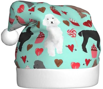 AYYQWE Gorro de Papá Noel con estampado de perros caniches para hombres y mujeres, decoración de fiesta, Año Nuevo, festividades, celebraciones, gorro de Navidad