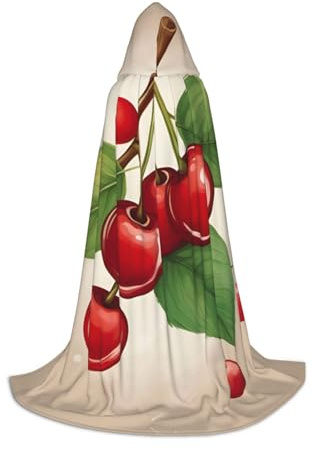 hgnbcsa Preciosa capa con capucha con estampado de cereza roja dulce para adolescentes de longitud completa, capa larga con capucha, disfraz unisex