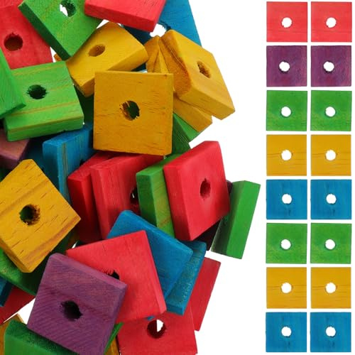 Outanaya 100 Pcs Parrot Wood Chip Bulk for Small Birds Parakeets Cockatiels Safe Wooden Teeth Grinding Blocks for Beak Exercise and Interactive DIY Play