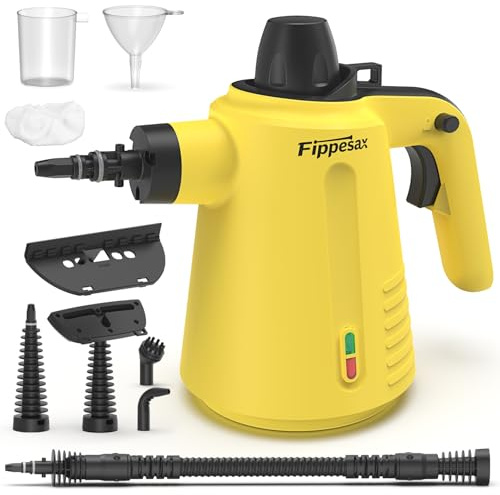 Handdampfreiniger, 350 ml, 3,5 bar Handdampfreiniger mit 9 Zubehörteilen Chemiefreier Dampfreiniger für den Hausgebrauch auf Böden, Teppichen, Fenstern, Möbeln und in Küchen (Gelb)