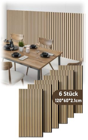 Jayseuw Akustikpaneele 6 Stück 120x60cm Premium Wandpaneele Holz und Filz,Schallschutz Holzpaneele Eiche optik Wandverkleidung für Studio und Zuhause – Großflächige Abdeckung (4.32m²)