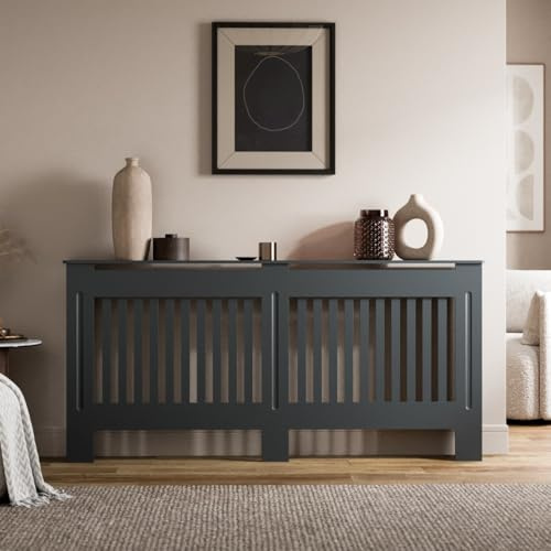 Radiant Living Radiator Cover Vertical Slat Design, Modern Anthracite Grey MDF Radiator Cabinet for Living Room & Bedroom, Extra Large 172 x 81.5 x 19cm