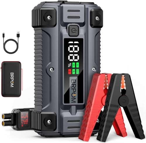 BRPOM Starthilfe Powerbank für PKW 8000A Autobatterie Booster für alle Fahrzeuge & 12.0L Diesel mit LED-Taschenlampe, Großdisplay & Springkabel – Ideal für SUV, Motorräder, Rasenmäher
