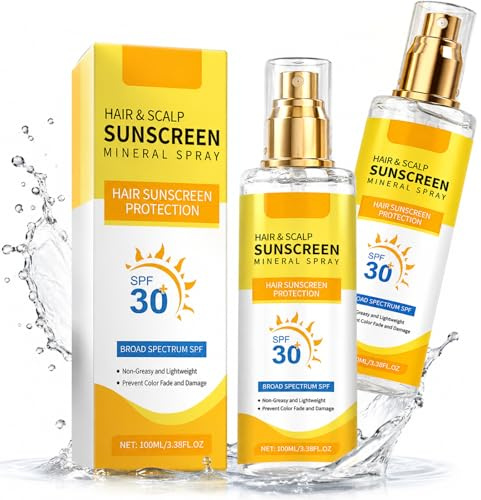 2PC Mineral Hair & Scalp Sunscreen Spray SPF 30 – Non-Greasy Scalp SPF & Hair UV Protection, Heat Protectant for Color-Treated Hair | Lightweight, Fast-Drying, Beach & Pool Essentials