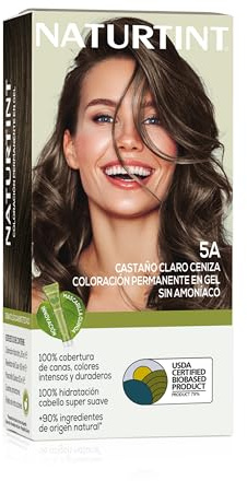 NATURTINT Biobased | Coloración Permanente Sin Amoniaco | 100% Cobertura de Canas | Tinte para el Cabello Ingredientes Naturales | Color Intenso y Duradero | 5A Castaño Claro Ceniza | 170ml