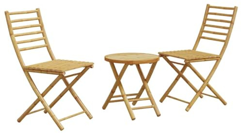 Qnhdfrt 3-TLG. Bistro-Set aus Bambus, Klappbares Balkonmöbel-Set mit 1 Gartentisch und 2 Gartenstühlen, Platzsparendes Gartenmöbel-Set für Terrasse und Balkon