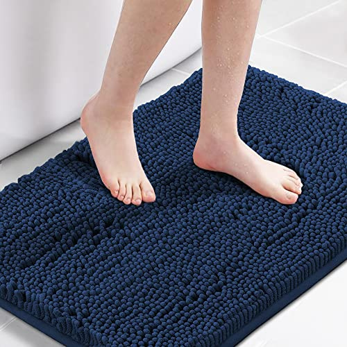 H.VERSAILTEX Navy Blue Bath Rug, Bath Mat Non Slip Bath Mats for Bathroom Floor, Bathroom Rug Extra Thick Chenille Rug 17 x 24 Absorbent Soft Shaggy Washable Dry Fast Plush Rugs for Bathtubs