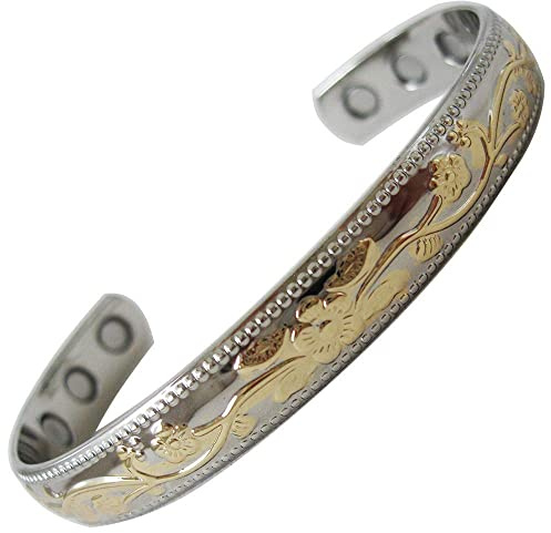 MnB Magnetics Copper Magnetic Bracelet with a Detailed Silver & Gold Finish, Unisex - High Power Magnets