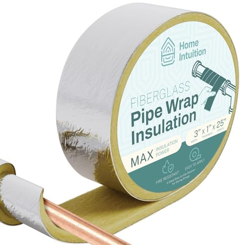 Home Intuition 25 Foot Foiled Back Fiberglass Pipe Insulation Wrap, 3 Wide x 1 Thick