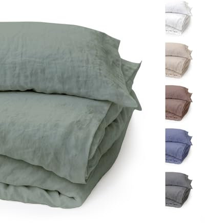 BLUE MOON Bettwäsche 135x200 Leinenbettwäsche [ÖKO-TEX] - 2teilig - 1 Bettbezug 135 x 200 + 1 Kissenbezug 80x80 cm - Luxuriöse Leinen Bettwäsche aus 100% Leinen - Made in EU - Stone Washed - grün