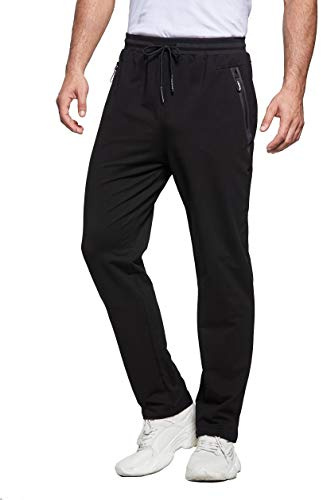 ZOXOZ Mens Tracksuit Bottoms Open Hem Trousers Mens Joggers Slim Fit Cotton Jogging Bottoms Elasticated Waist Zip Pockets Black XXXL