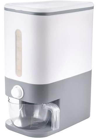 Rubtlamp Distributeur de riz gris de 10,2 à 11,3 kg, récipient de riz avec couvercle, récipient de stockage de riz avec tasse à mesurer, distributeur de nourriture, récipient de stockage pour