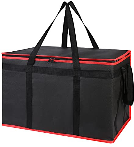 Bodaon Insulated Food Delivery Bag for Hot and Cold Meal, XXX-Large Grocery Tote Insulation Bag for Catering/Drivers, Pizza Warmer, Grocery Bags, Cooler Bag, food warmers for parties (Black-Red, 1Pk)