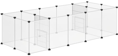 PawHut Pet Playpen, DIY Small Animal Cage, 18 Panels Portable Metal Fence, for Guinea Pigs, Hedgehogs, 175 x 70 x 45cm - White