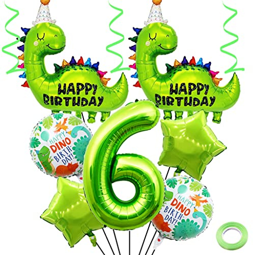 Weenkeey 6 Jahre Dinosaurier Geburtstag Dekoration Großes Dinosaurier Happy Birthday Luftballon 6. Geburtstag Dino Heliumballon Obst Grün Zahl 6 Folienballon für Dino Party Junge Geburtstag Party
