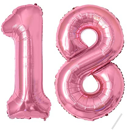 Palloncini Compleanno 18 anni Rosa -101 CM Palloncino Numero 18 Gonfiabile in Foil -Decorazioni Compleanno di un uomo donna- Vola con l'Elio