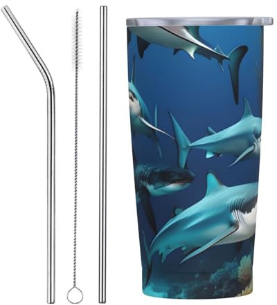 OCELIO Submarine Shark Coral Pattern 20 Oz Straw Mug With Lid Stainless Steel Vacuum Insulated Mug Double Coffee Mug Travel Mug
