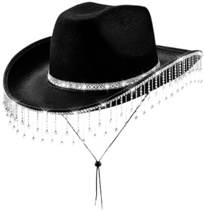 kowaku Cowboyhut für Damen, modisch, für Damen und Herren, breite Krempe, leicht, Sonnenhut, Schwarz
