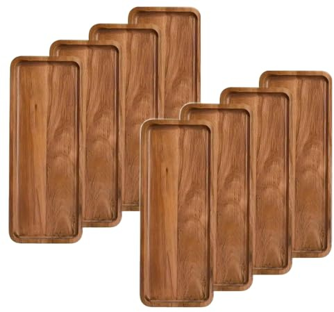 Linwnil Confezione da 8 vassoi da portata in legno da 29 x 10 cm, vassoio rettangolare per frutta, antipasto, pane, per evitare scivolamenti e fuoriuscite di cibo