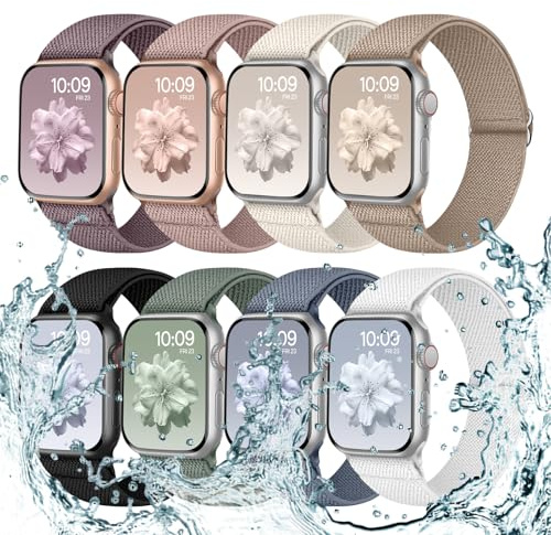 Nimblistic 8 Pack Elastisch Armband Kompatibel mit Apple Watch Armband 42mm 41mm 40mm 46mm 45mm 44mm 38mm, Schmutzabweisend Stoff Nylon Band für Apple Watch 11 10 9 8 7 6 5 4 3 SE 3/2/1 Ultra 3/2/1