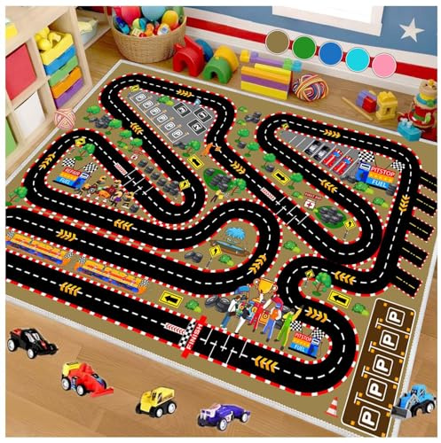 YSYTLCL Kids Car Rug for Play Toy Cars, Race Track Playmat Carpet, Brown, 2.6x3.9ft