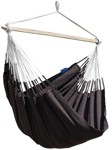Potenza Sedia Sospesa da Giardino Poltrona Medelin XL 140x180cm amaca in cotone con barra di diffusione confortevole resistente fino a 160kg ideale per patio e relax all’aperto, Colore - Marrone