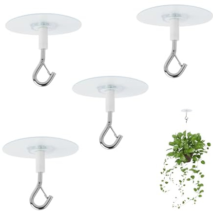 4 PCS Adhesive Ceiling Hook Heavy-Duty, No-Drill Sticky Ceiling Hooks | For hanging plants, for bird feeders, lanterns, wind chimes, planters, outdoor decoration hooks