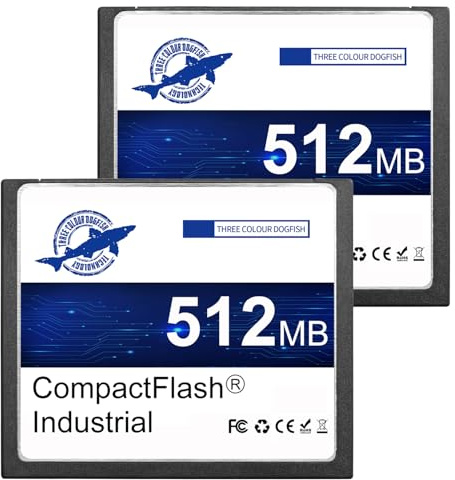 Dogfish Compact Flash Memory Card 512MB 2 Pack High Performance Industrial CF Type I Card FAT16 for Industrial Equipment and Vintage Digital Cameras
