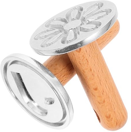 2pcs Cookie Molds with Wooden Handle Heart Flower Pattern Baking Press for Reusable Cookie Shapes for DIY Baking and