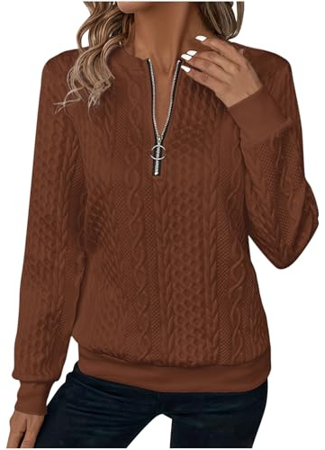 Half Zip Jumper Women Casual Ladies Knit Sweatshirt Elegant Casual Long Sleeve Pullover Tops Autumn Winter Sweat Top Warm Tunics Thin Pullover Sweaters Trendy Womens Fleece Tops
