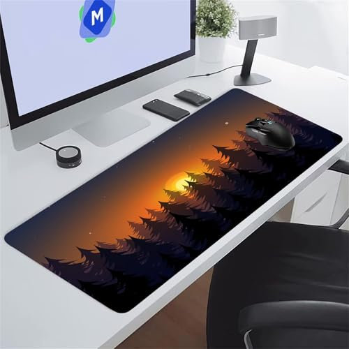 Tapis de Souris Gaming Arbre Coucher Soleil XXL Mouse Pad, Grand Tapis Bureau avec Base Anti-Dérapage, Extended Long Clavier Pad Large Mousepad pour PC Gamer et Le Bureau 700x400x3 mm