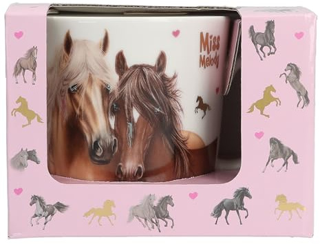Depesche Miss Melody Pferde-Becher, Weiß, Keramik, 250ml | mit Geschenkbox, Doppel-Pferdemotiv, Goldveredelung