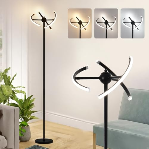UNRRYI Modern Floor Lamps for Living Room Standing Lamp, 160CM 3 Color Dimmable LED Floor Lamp with Remote Control, Night Mode, Corner Floor Lamps for Bedroom Office Reading (Black)