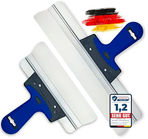 BACHSAM® Flächenspachtel Set 400mm & 250mm, trockenbau Spachtel werkzeug, Flächenglätter zum Spachten, Verputzen mit ergonomischem und rostfreiem edelstahl, glättspachtel Made in Germany (250mm,400mm)