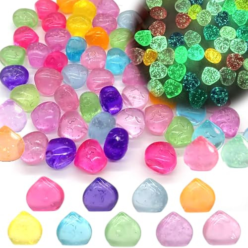 DHER 50 Pezzi Grandi Pietre Luminose, Pietre Che Si Illuminano Al Buio Colorate, Pietre Luminose Colorate Per Giardino E Acquario, 2 CM Pietre In Resina (Pietra Luminosa A Goccia D'Acqua)