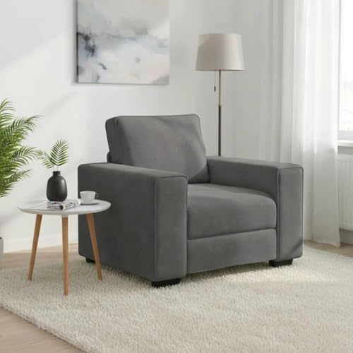 Bucmath Mörkgrå fåtölj 60 cm, sammet, med robust plywoodram, bekväm relaxsoffa för vardagsrum, sovrum, max. 110 kg lastkapacitet