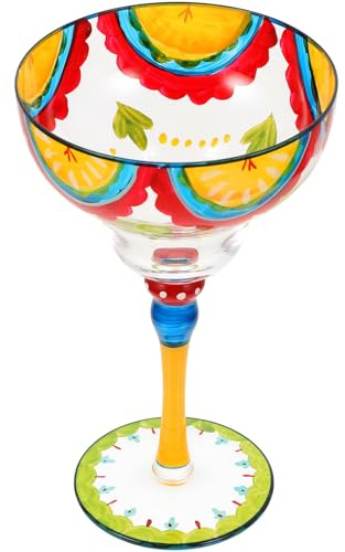 JOINPAYA Vaso de Margarita Pintado a Mano, Copa de Margarita Decorativa de Cristal, Diseño Artístico Detalles de Frutas, Tamaño Estándar para Cócteles, Adecuado para Fiestas y Decoración